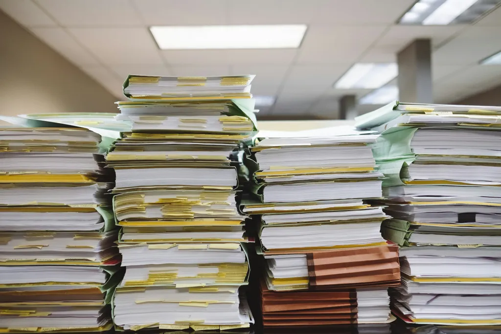 Planning documents and drawings in a professional office setting