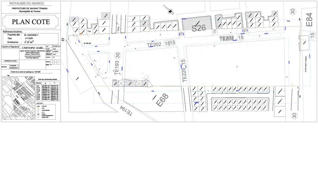 Land survey and site plan showing boundaries and topography